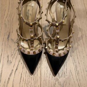 Valentino Black and Cream Studded Heels